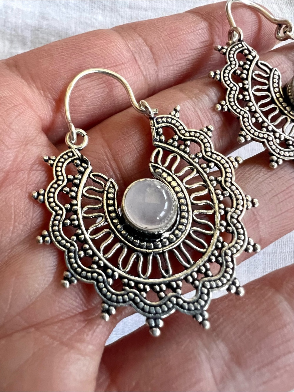 925 Rose Quartz Mandala Earrings